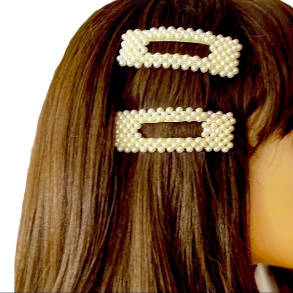 Ivory Pearls Oversized Hair Clips Barrettes Set of 4 Hair Accessory NEW - Picture 4 of 5
